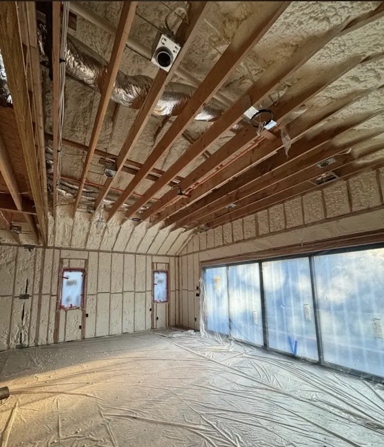 Interior walls and ceiling insulated with spray foam during new construction in Lewistown
